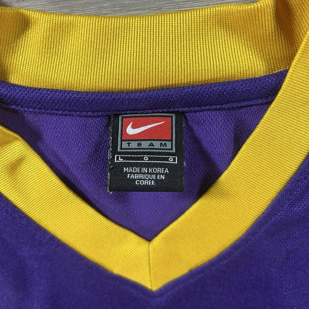 VTG Team Nike Large LSU Tigers Dri Fit Warm Up Shirt Purple Yellow Colorblock